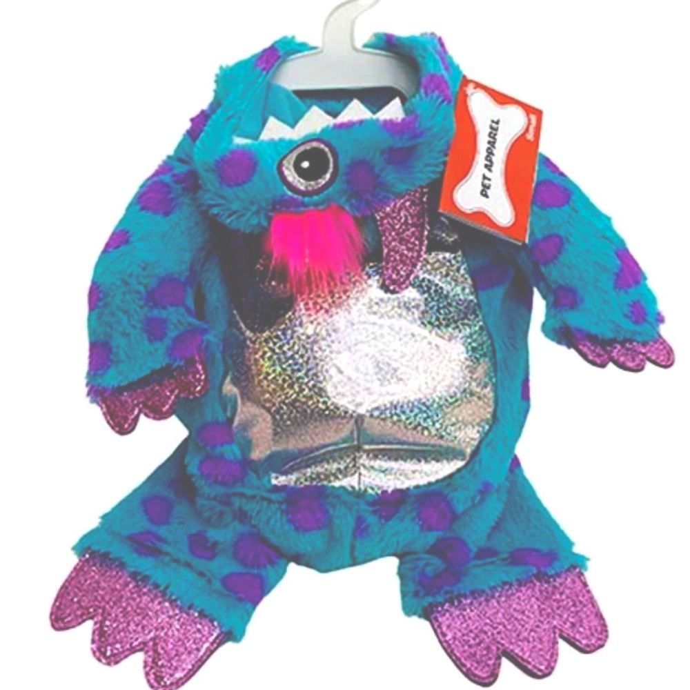 Pet Blue Fuzzy Monster Halloween Costume Purple Polka Dots Size XL